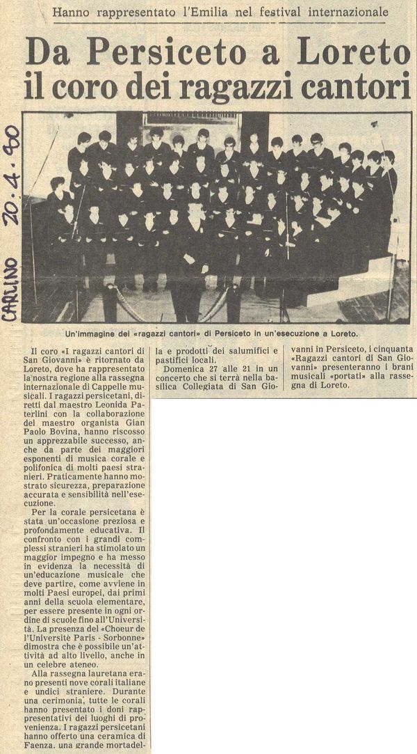 Loreto, “il Resto del Carlino”, 20 aprile 1980