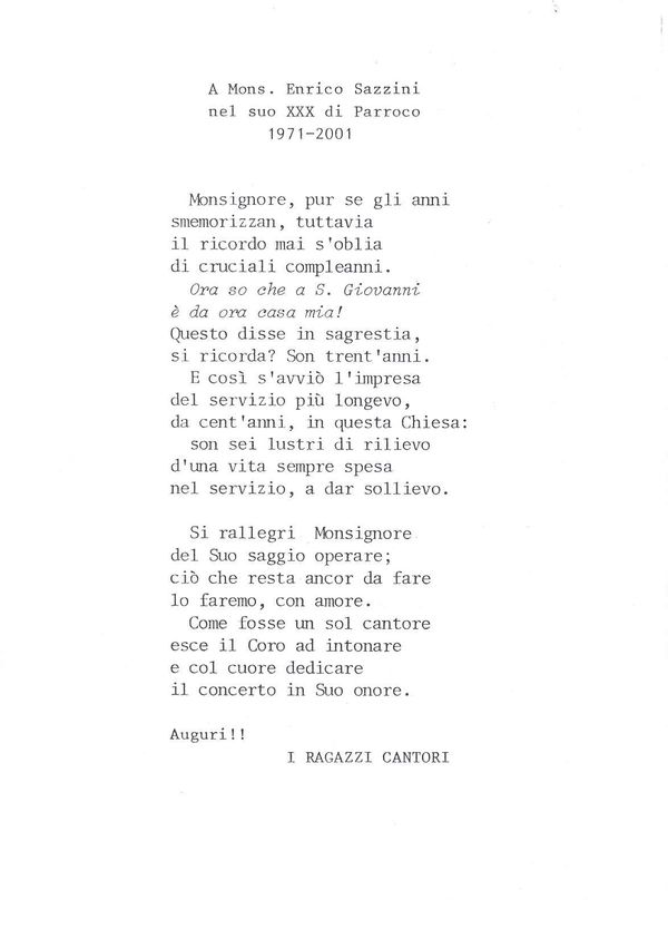 Per don Enrico, 8 maggio 2001