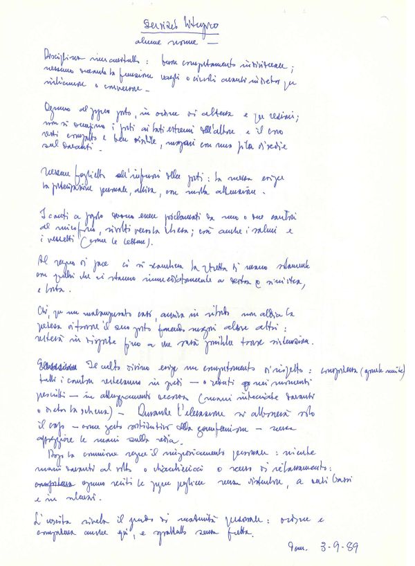 Sul servizio liturgico, 3 settembre 1989