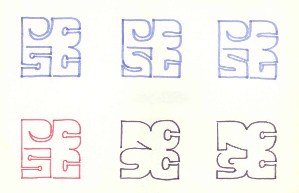 Sei varianti a colori del monogramma geometrico