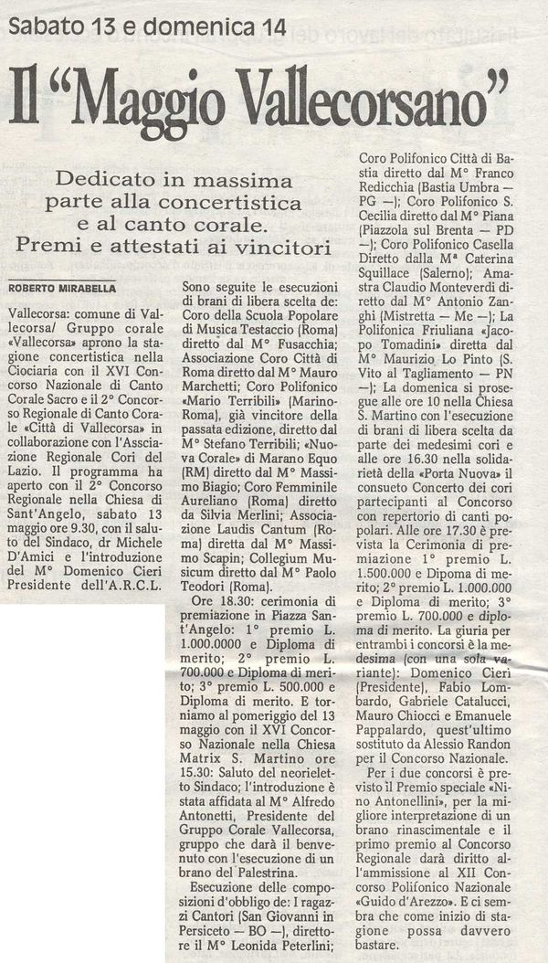 Vallecorsa, “Avvenire” Lazio, 14 maggio 1995