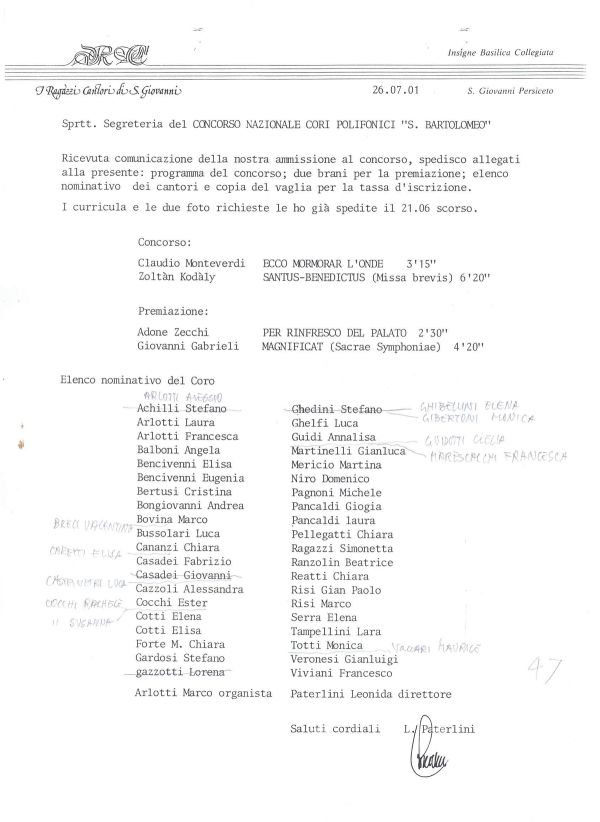 Concorso “S. Bartolomeo” (BN), 20 ottobre 2001
