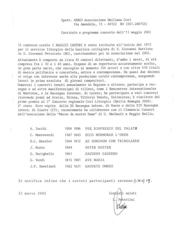 Concerto AERCO, 11 maggio 2002