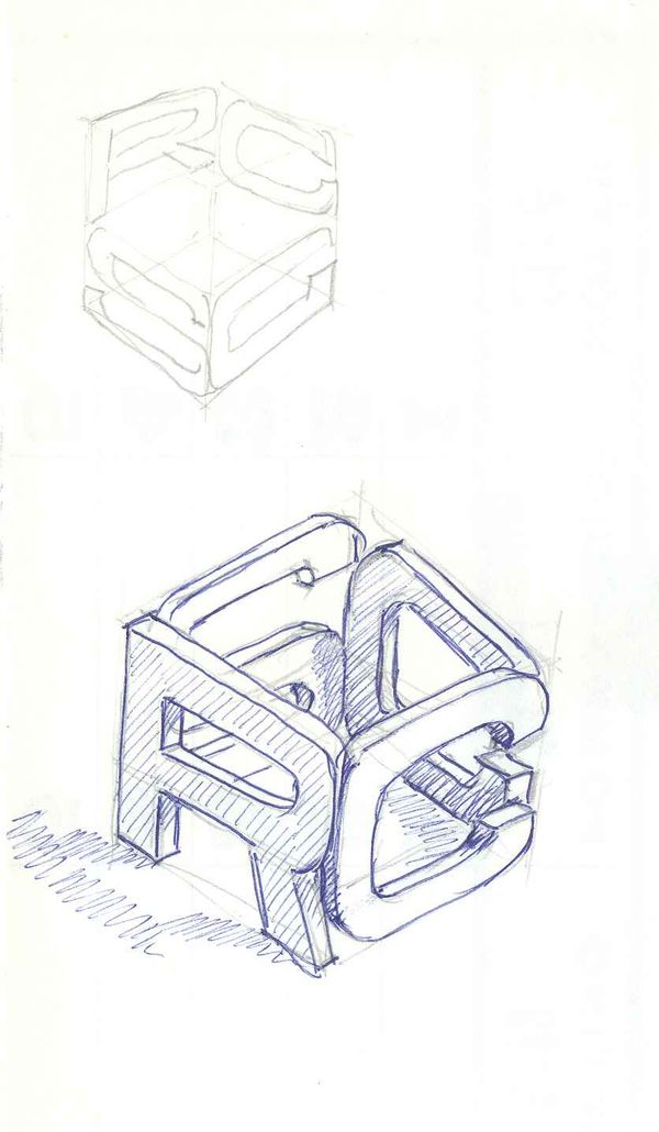 Le lettere R e C su un cubo in prospettiva