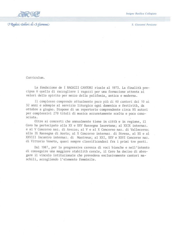 Curriculum del coro, 1993