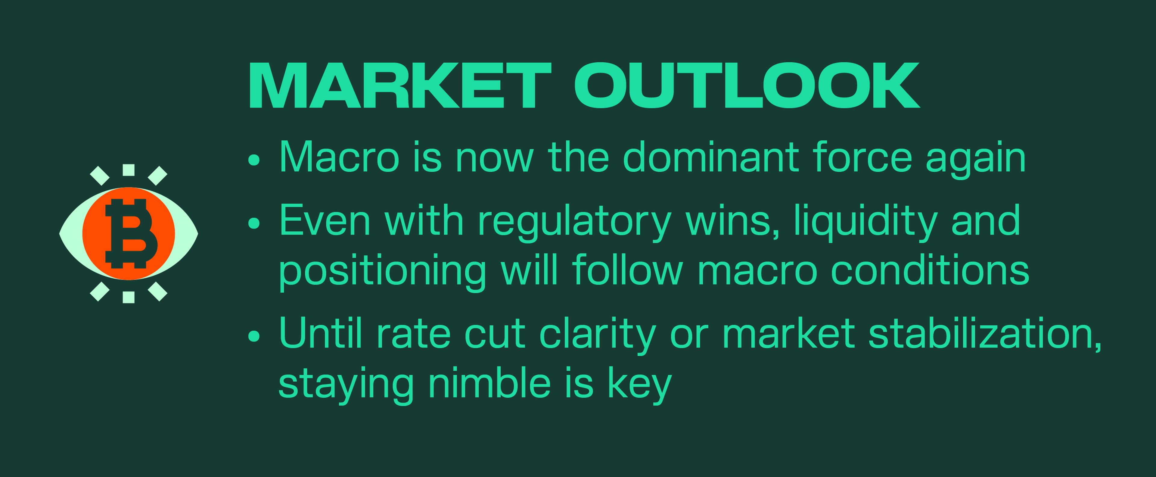 Macro factors regain control of market direction, overshadowing crypto’s regulatory progress. Traders are urged to stay flexible until rate cut clarity emerges.