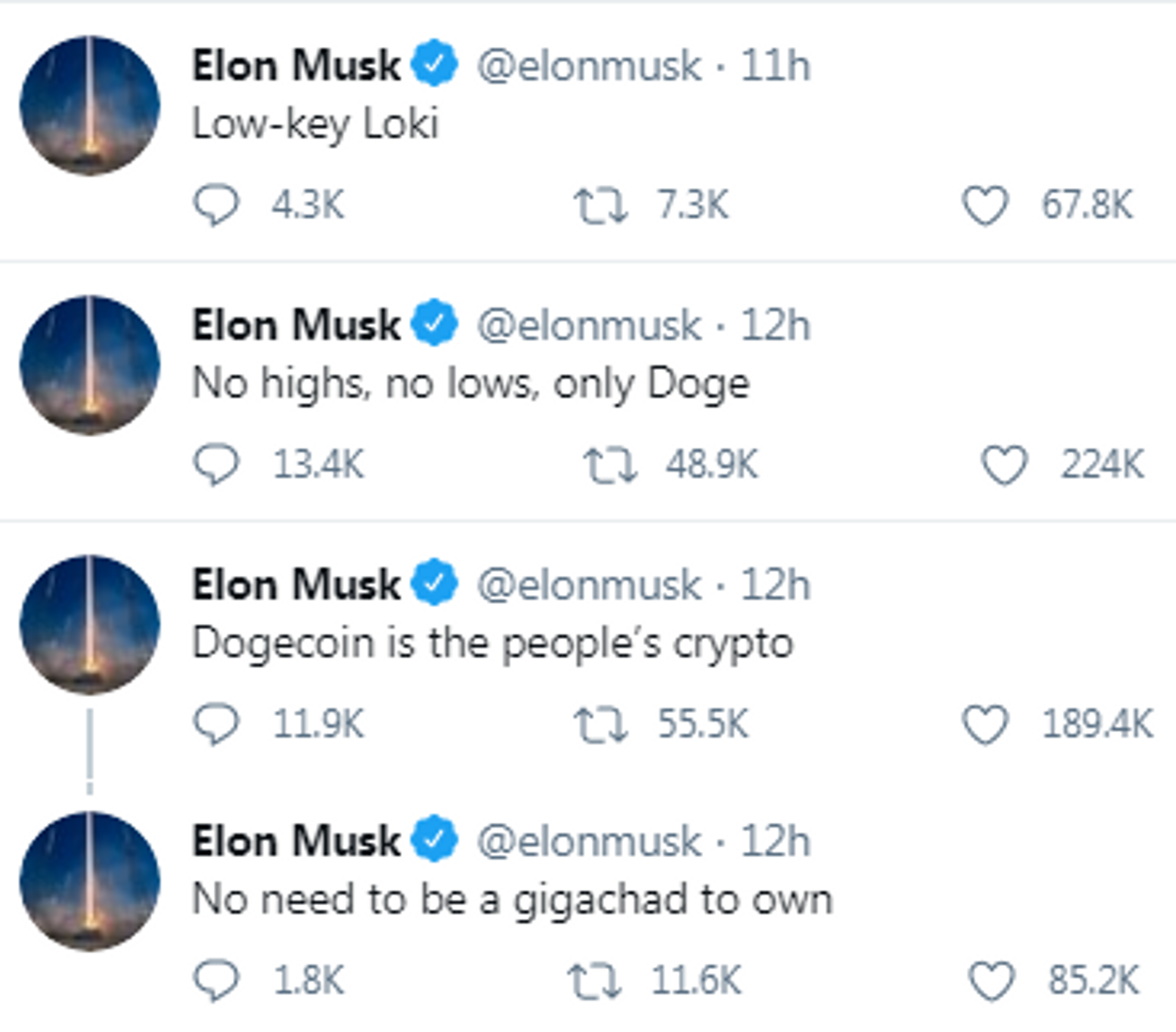A compilation of Elon Musk's tweets on $DOGE