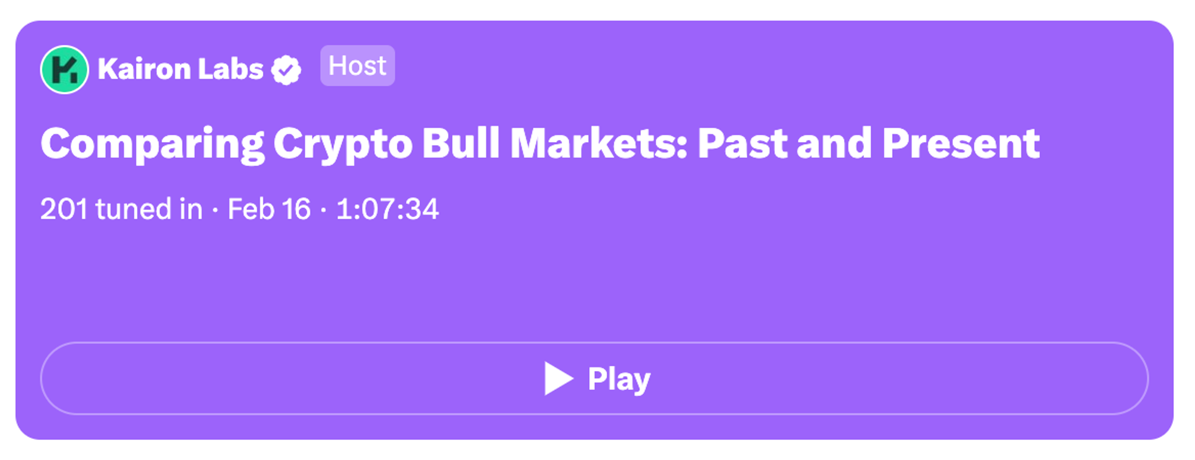 Comparing Crypto Bull Markets: Past and Present | Twitter Space by Kairon Labs