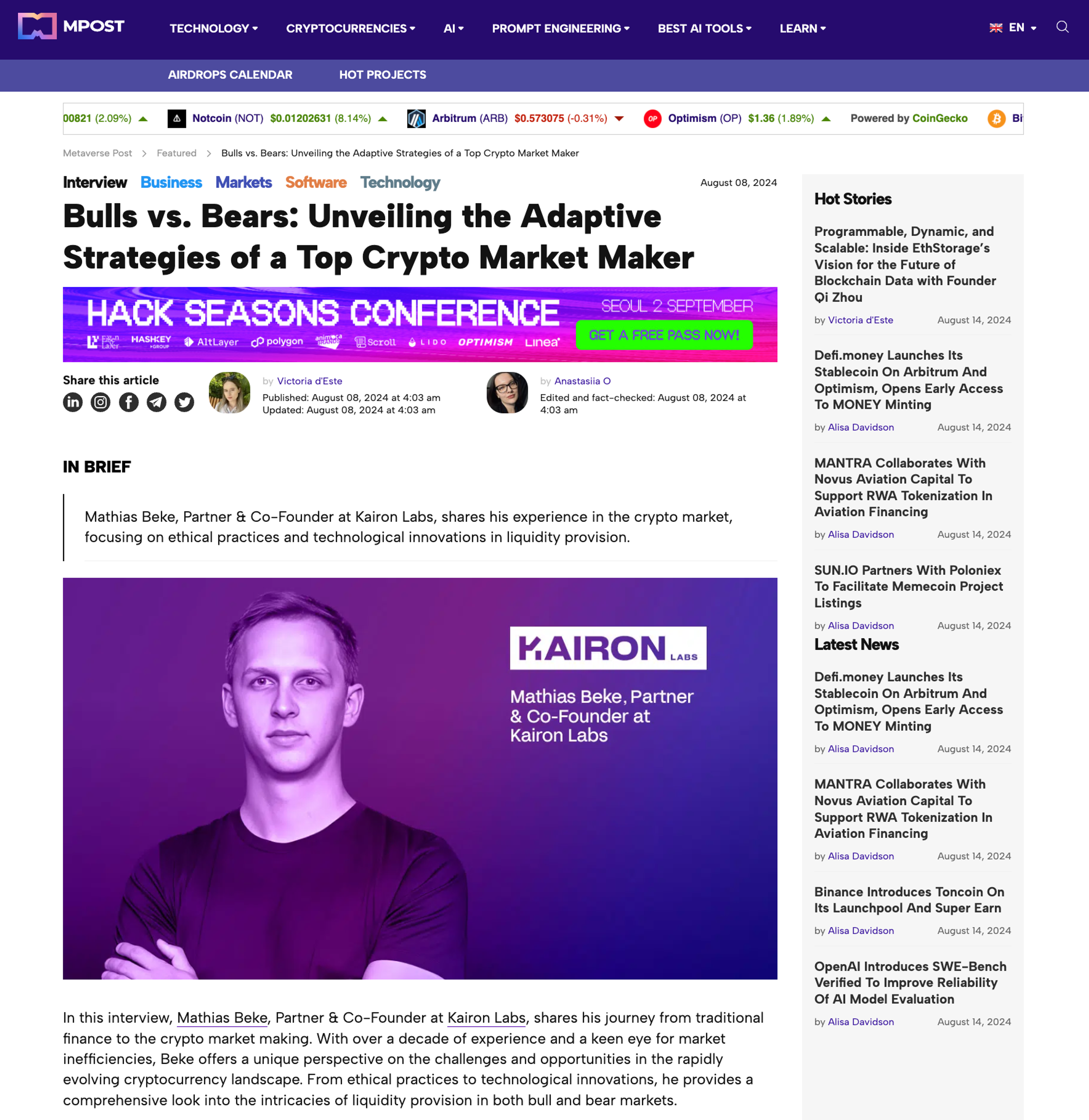 The Adaptive Strategies of a Top Crypto Market Maker | Mathias Beke of Kairon Labs