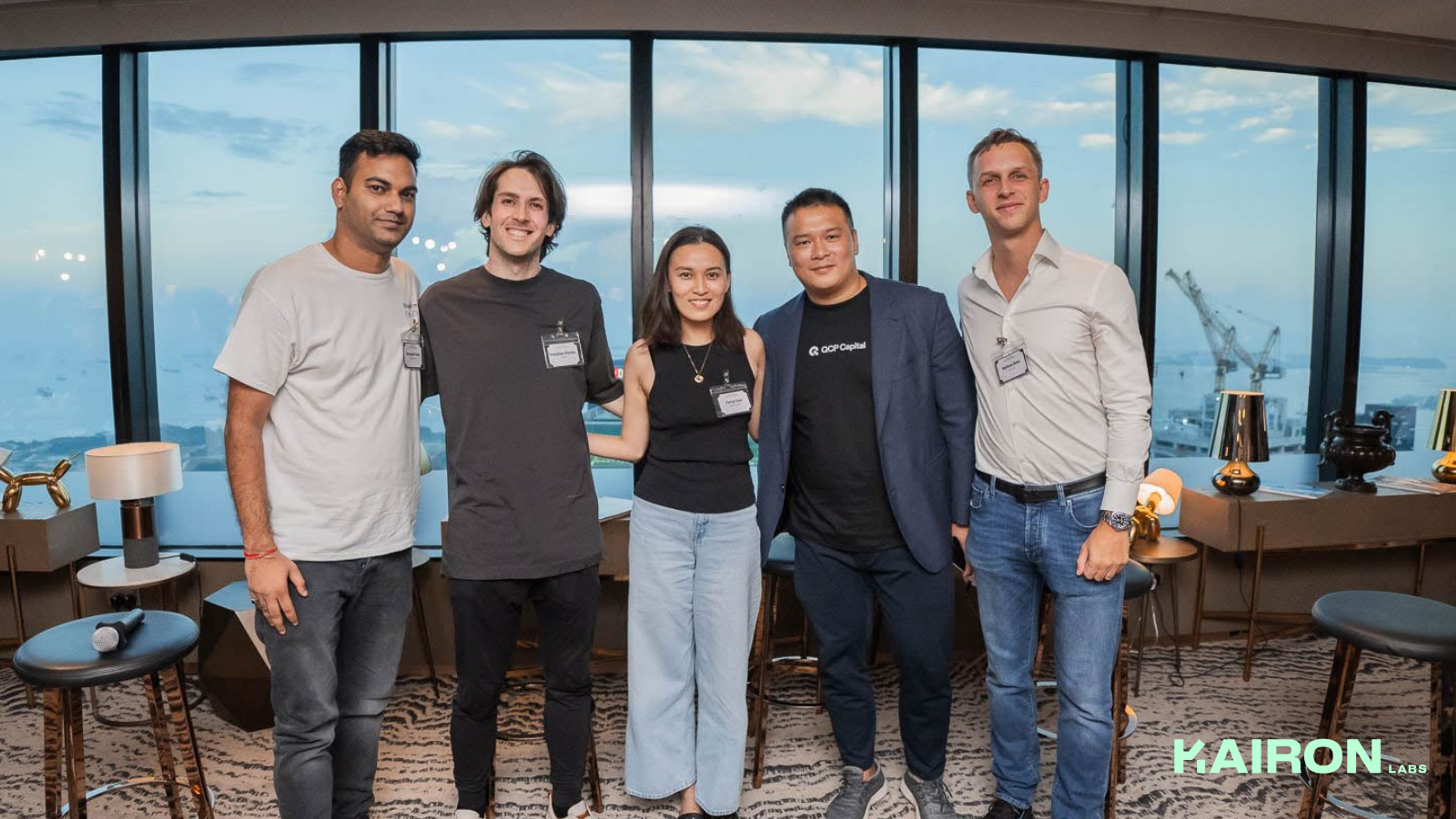 From left to right: Shreyansh Singh (Partner, Polygon Ventures), Georgios Vlachos (Founder, Axelar), Cheryl Chan (Partner, Dragonfly Capital), Darius Sit (Founder, QCP Capital), Mathias Beke (Co-Founder, Kairon Labs) | Image by Kairon Labs