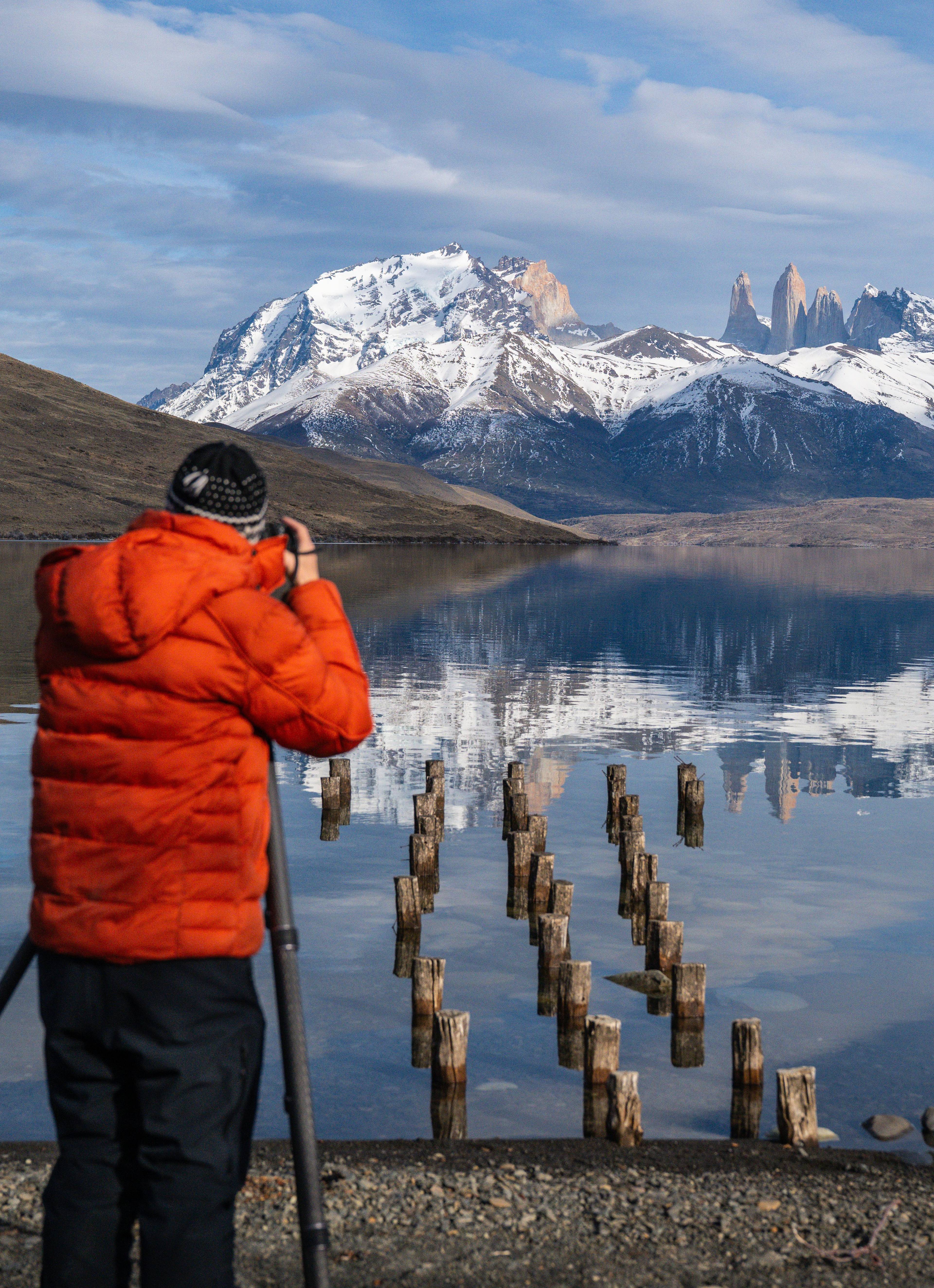 Photographer at Laguna Azul in Torres del Paine National Park