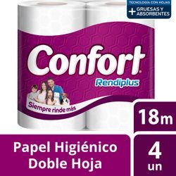 Papel Higiénico Confort Doble Hoja Rendiplus 18 m 4 un.