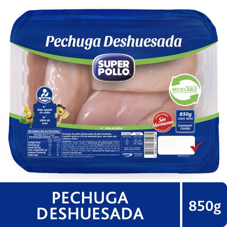 Pechuga de Pollo Deshuesada Super Pollo 850 g