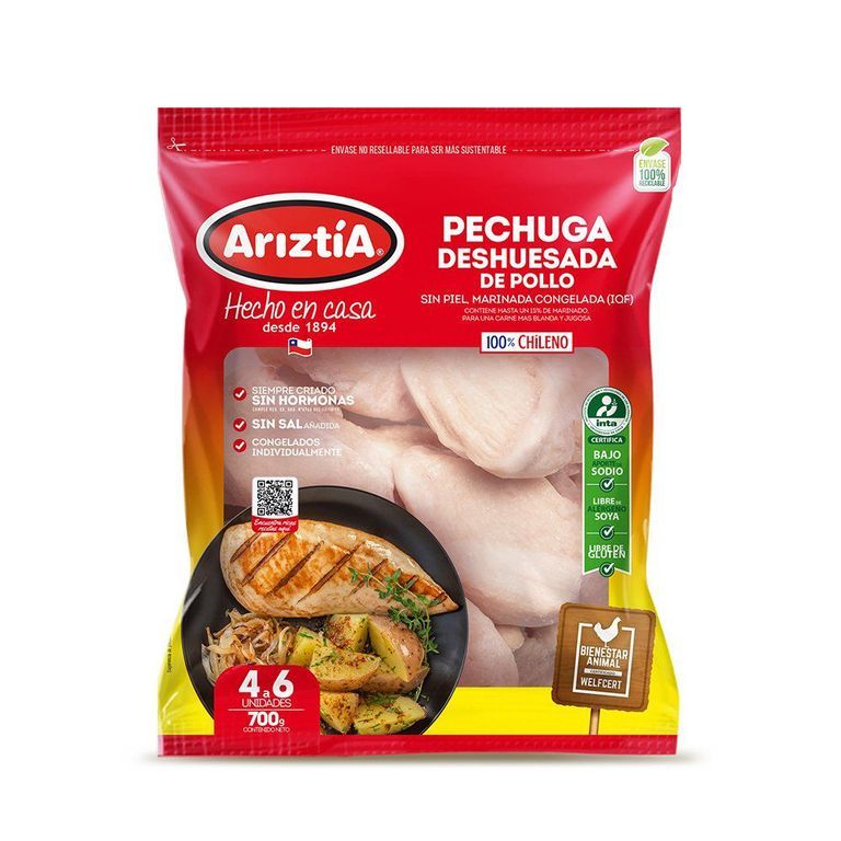 ARIZTIA Pechuga de Pollo Deshuesada Congelada Ariztía 700 g