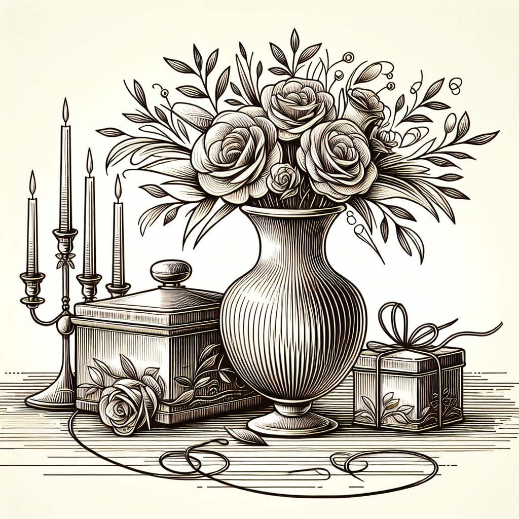 Quel cadeau offrir pour les 10 ans ans de mariage : Noces d'étain ? - Illustration style line art