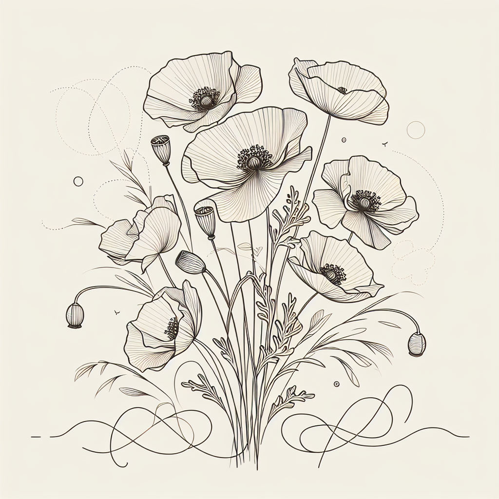 Quel cadeau offrir pour les 8 ans ans de mariage : Noces de coquelicot ? - Illustration style line art