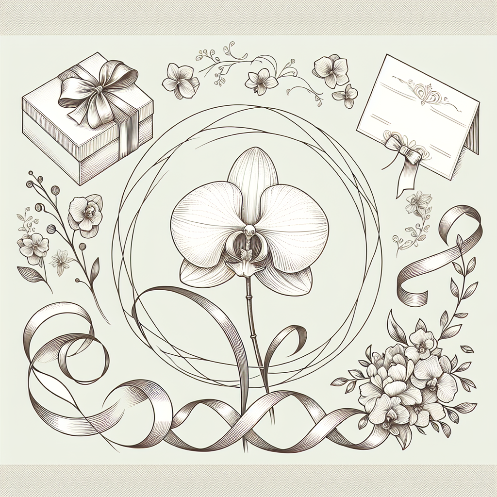 Quel cadeau offrir pour les 55 ans ans de mariage : Noces d'orchidée ? - Illustration style line art