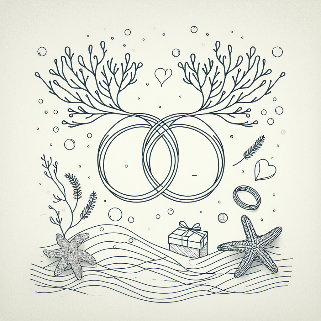 Quel cadeau offrir pour les 11 ans ans de mariage : Noces de corail ? - Illustration style line art