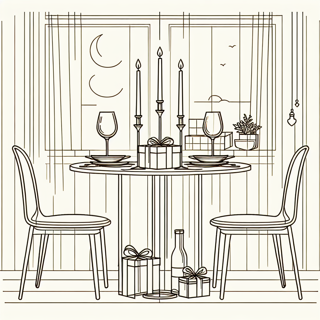 Quel cadeau s'offrir en couple pour un diner romantique - Illustration style line art