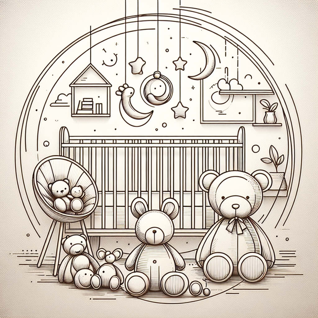 Comment choisir la première peluche à offrir à un bébé ou un enfant en cadeau - Illustration style line art