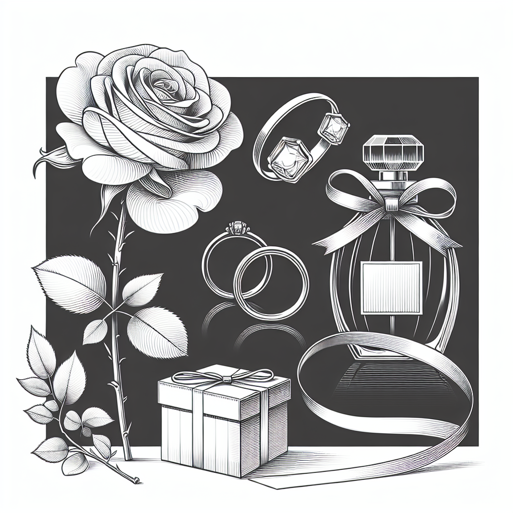 Quel cadeau offrir pour les 17 ans ans de mariage : Noces de rose ? - Illustration style line art