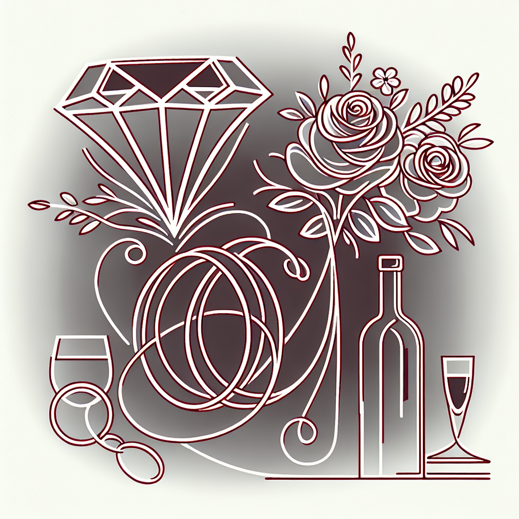 Quel cadeau offrir pour les 35 ans ans de mariage : Noces de rubis ? - Illustration style line art