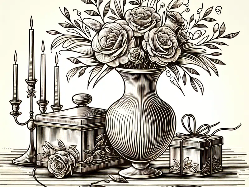 Quel cadeau offrir pour les 10 ans ans de mariage : Noces d'étain ? - Illustration style line art