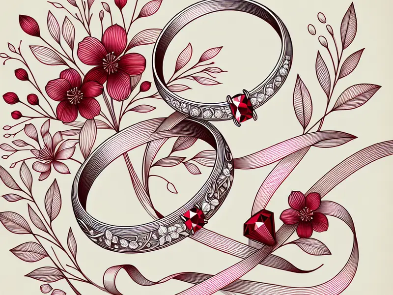 Quel cadeau offrir pour les 35 ans ans de mariage : Noces de rubis ? - Illustration style line art