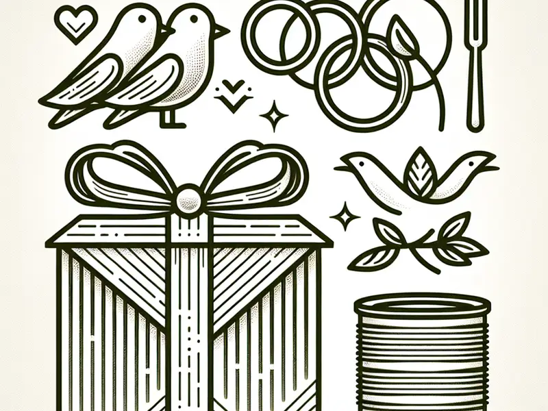 Quel cadeau offrir pour les 5 à 10 ans ans de mariage : ? - Illustration style line art