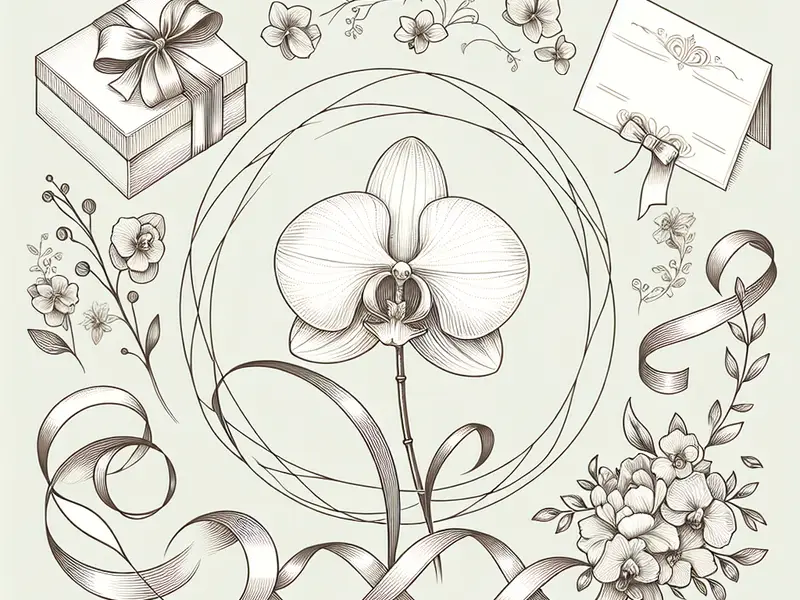 Quel cadeau offrir pour les 55 ans ans de mariage : Noces d'orchidée ? - Illustration style line art