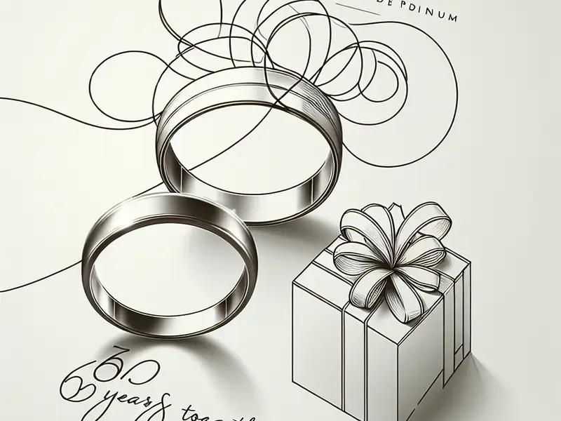 Quel cadeau offrir pour les 65 ans ans de mariage : Noces de palladium ? - Illustration style line art