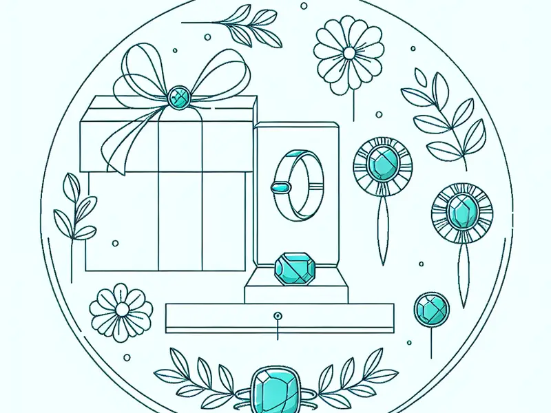 Quel cadeau offrir pour les 18 ans ans de mariage : Noces de turquoise ? - Illustration style line art