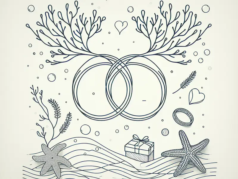 Quel cadeau offrir pour les 11 ans ans de mariage : Noces de corail ? - Illustration style line art