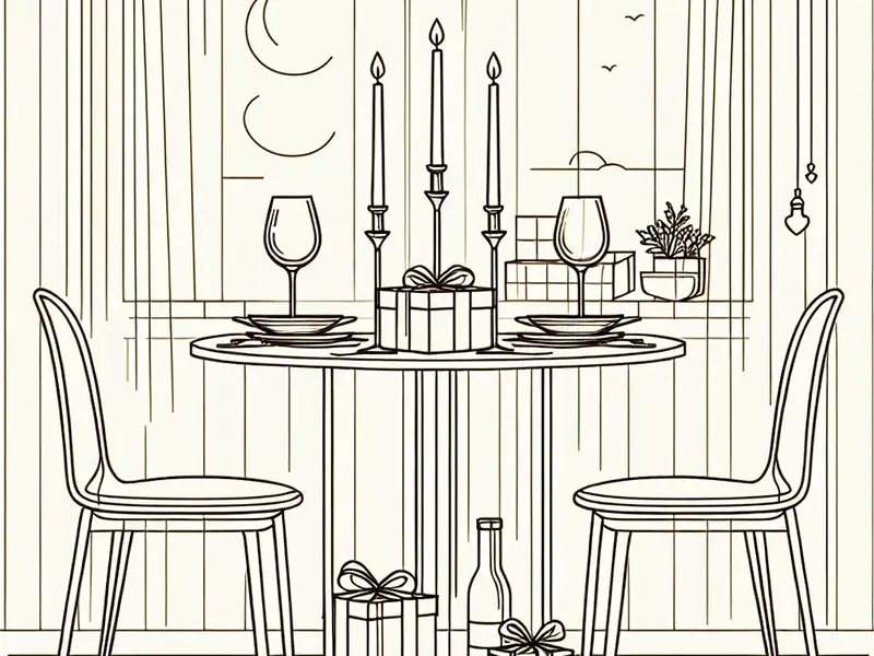 Quel cadeau s'offrir en couple pour un diner romantique - Illustration style line art