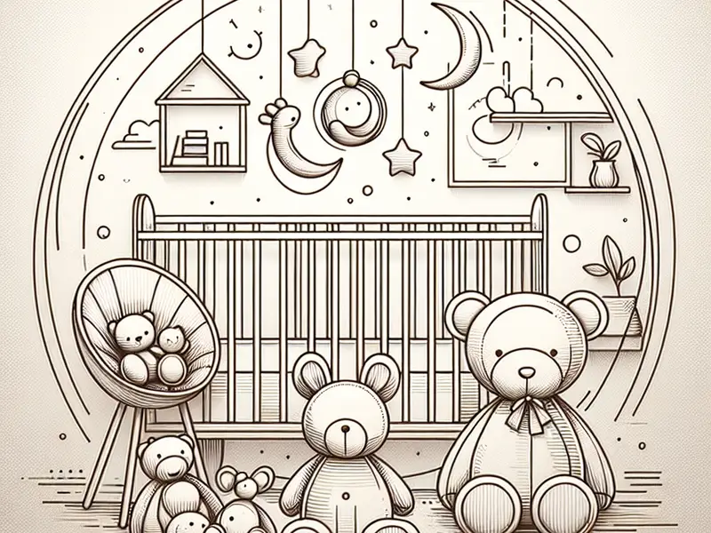 Comment choisir la première peluche à offrir à un bébé ou un enfant en cadeau - Illustration style line art
