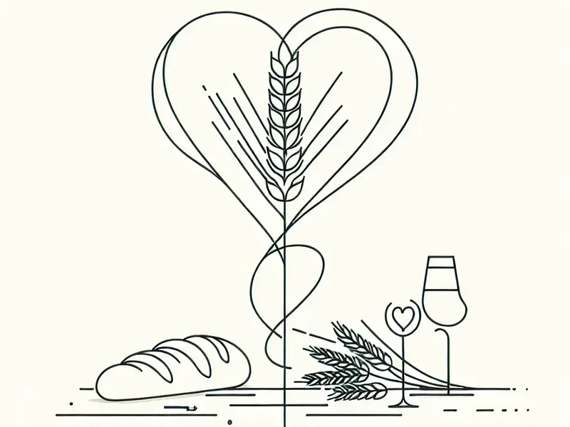 Quel cadeau offrir pour les 3 ans ans de mariage : Noces de froment ? - Illustration style line art