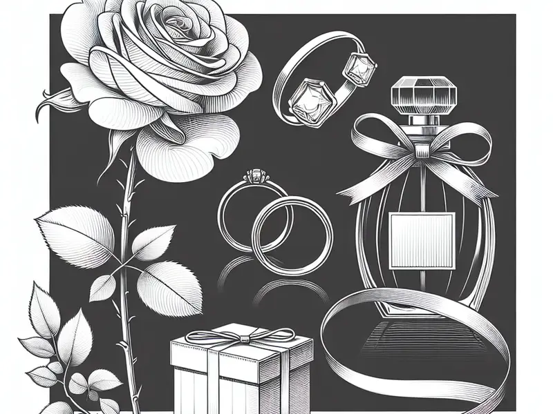 Quel cadeau offrir pour les 17 ans ans de mariage : Noces de rose ? - Illustration style line art
