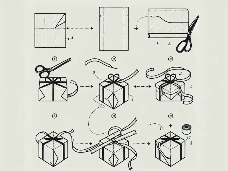 comment emballer un cadeau - Illustration style line art