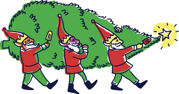 Elves carrying a Christmas tree