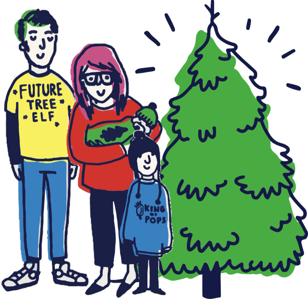 Family posing with their new tree