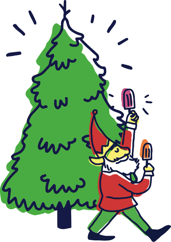 Elf setting up a Fraser Fir