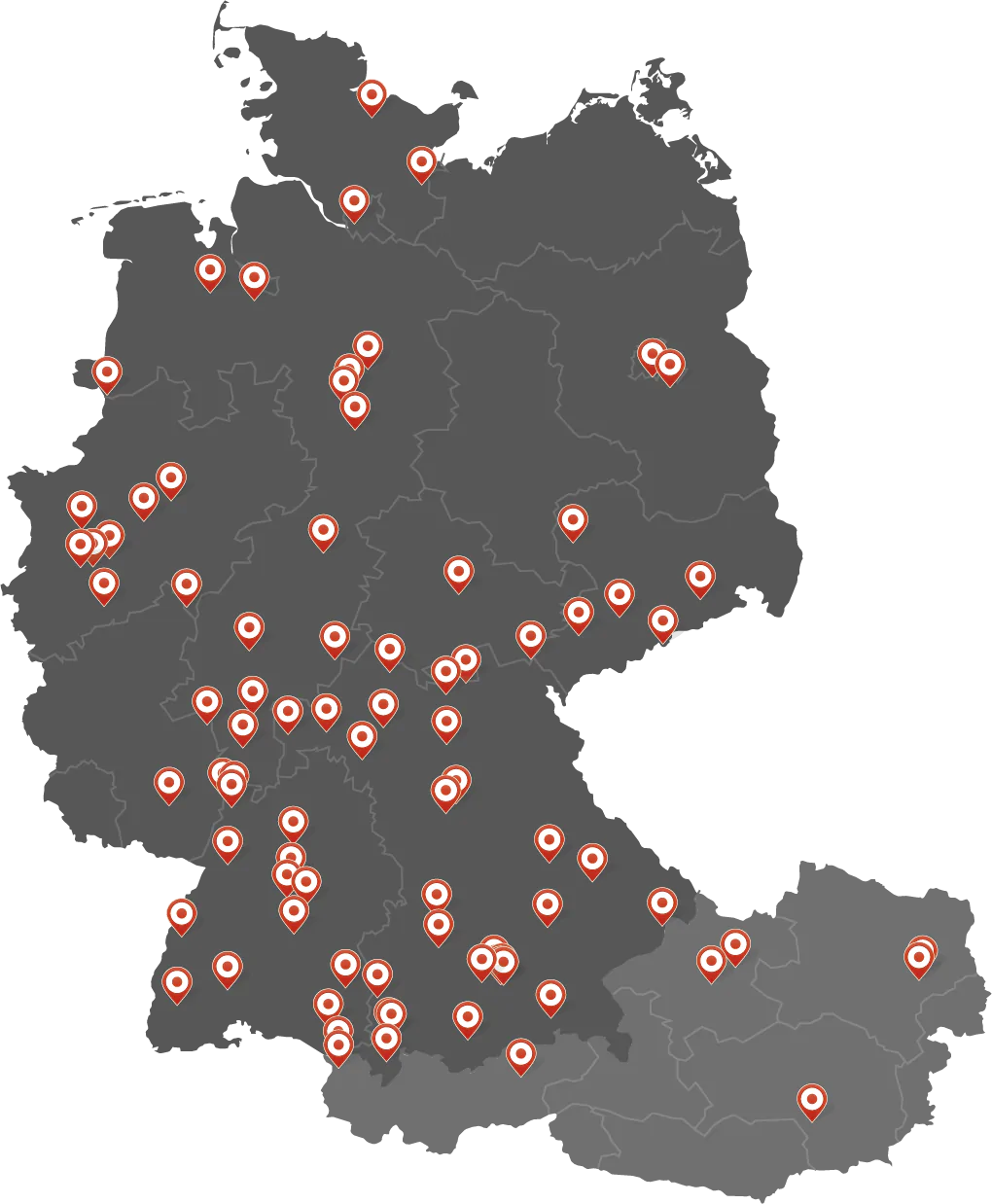 Karte von Vertriebsstandorten in Deutschland und Österreich