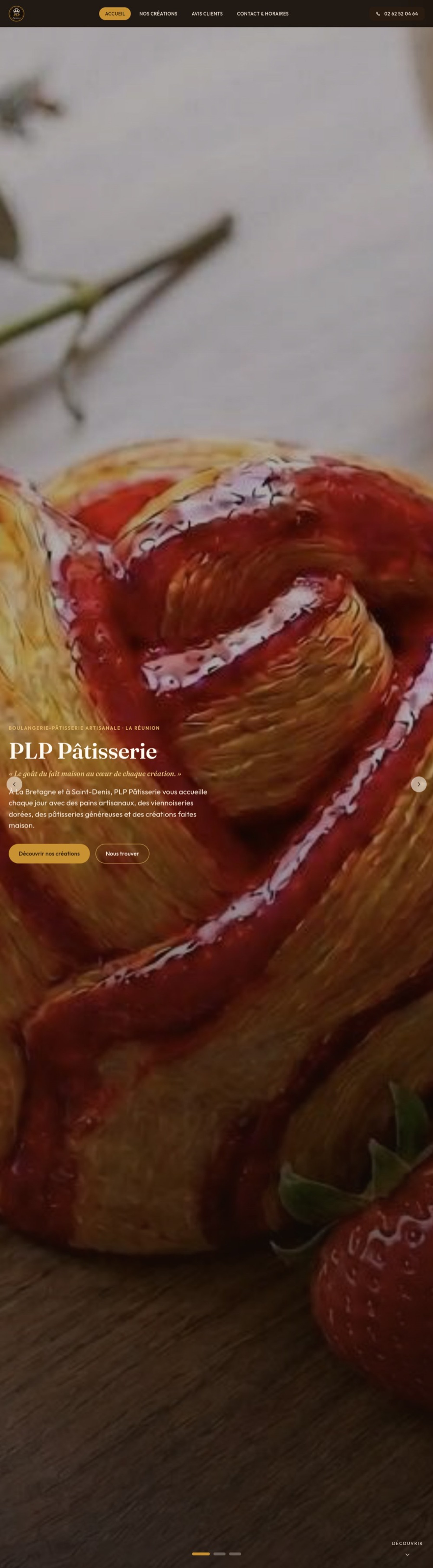 Capture pleine page du site PLP Pâtisserie