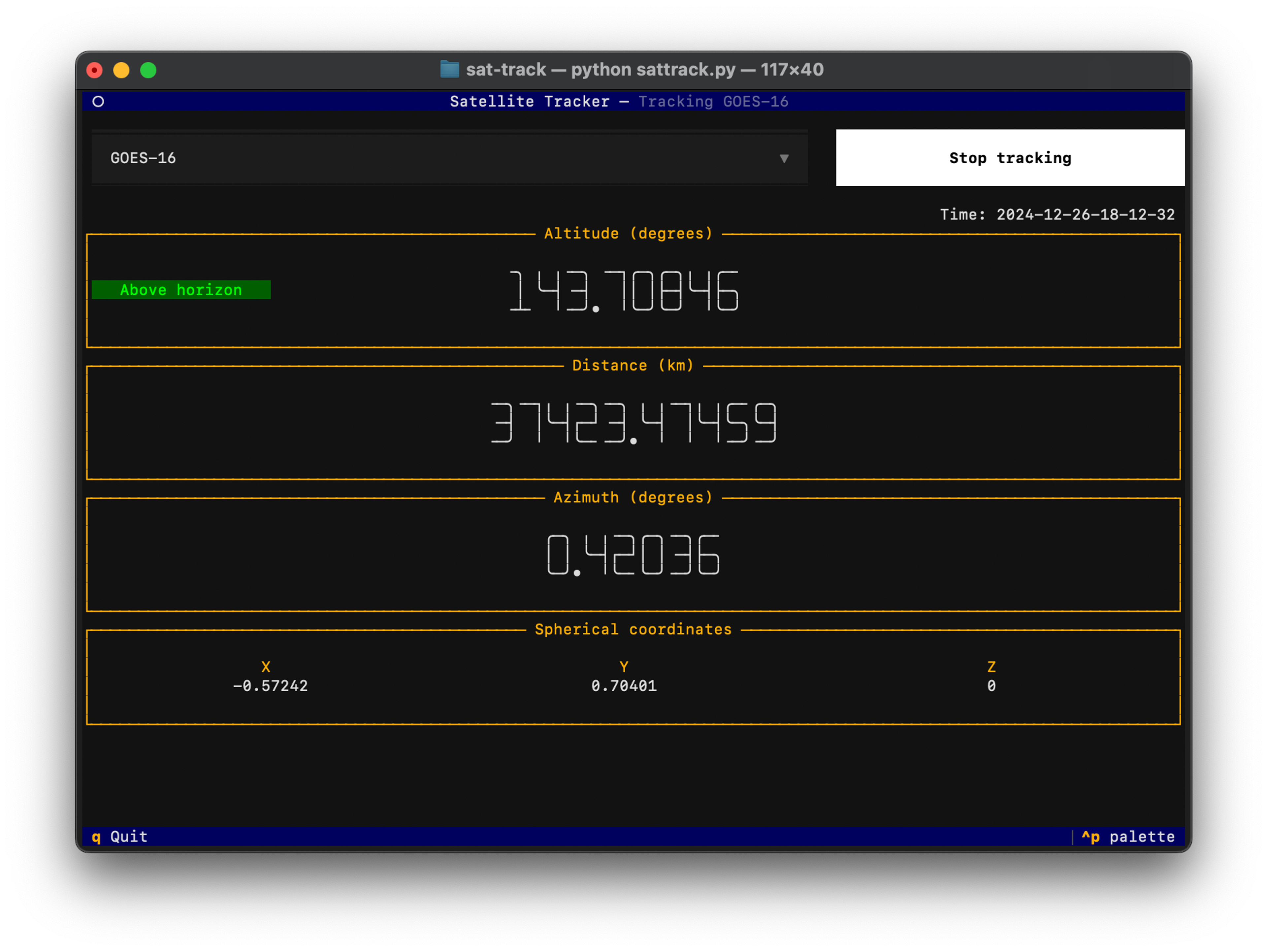 Satellite tracker user interface