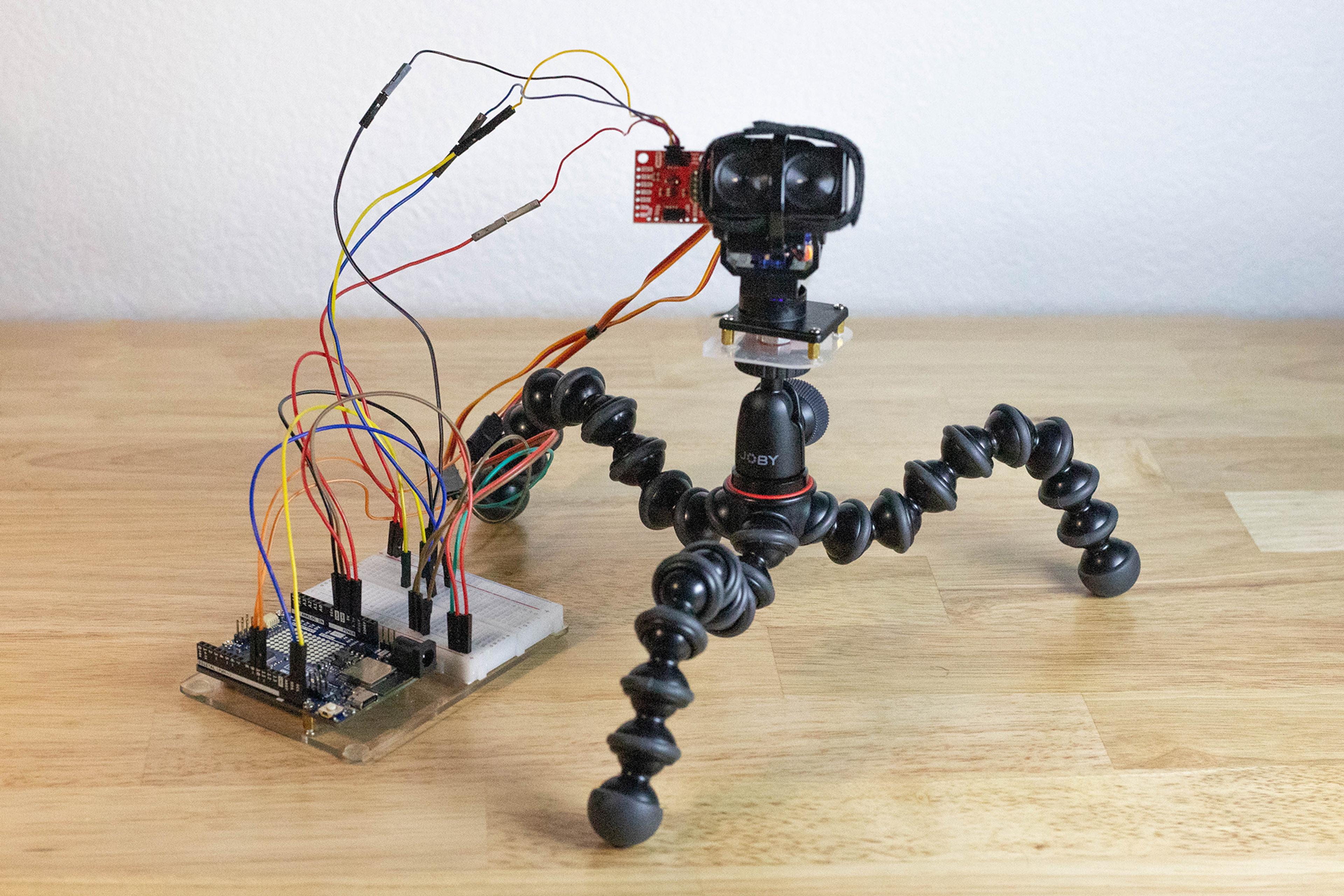 LIDAR module connected to an Arduino UNO and mounted on a tripod 