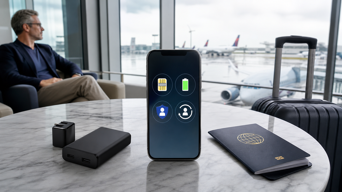 Travel phone prepared for eSIM connectivity, battery life and secure recovery
