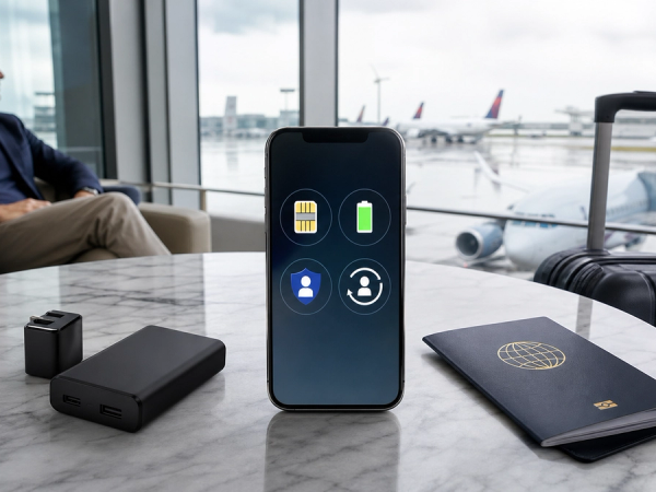 Travel phone prepared for eSIM connectivity, battery life and secure recovery
