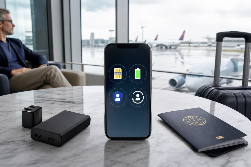 Travel phone prepared for eSIM connectivity, battery life and secure recovery