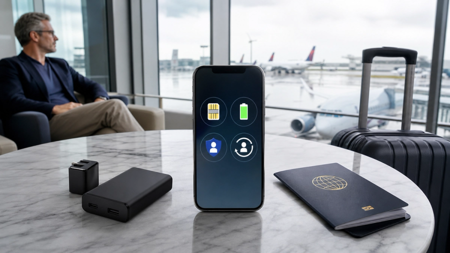 Travel phone prepared for eSIM connectivity, battery life and secure recovery