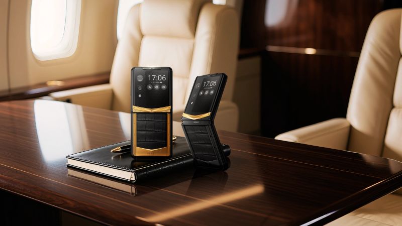 A sleek Android mobile phone with a sophisticated user interface on screen.